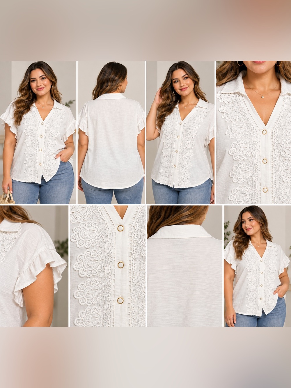 Aimee + Coco 2X White Embroidered Lace Button Front Blouse NWT